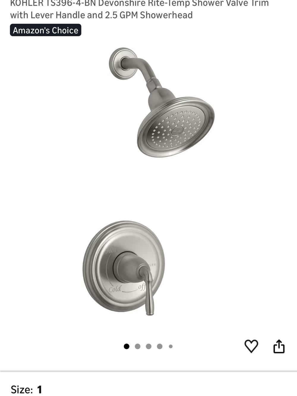Brushed Nickel Single Lever Shower Valve Trim NEW IN BOX - Picture 3 of 14